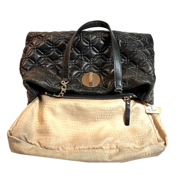 KATE SPADE Gun Metal Black Quilted Leather Chain Strap Hand Bag - Picture 8 of 16